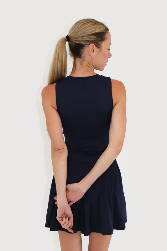Mist Dress in Navy, back view