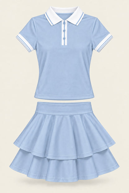 Ace & Grace Marina Polo Set in Malibu Mist, flat view