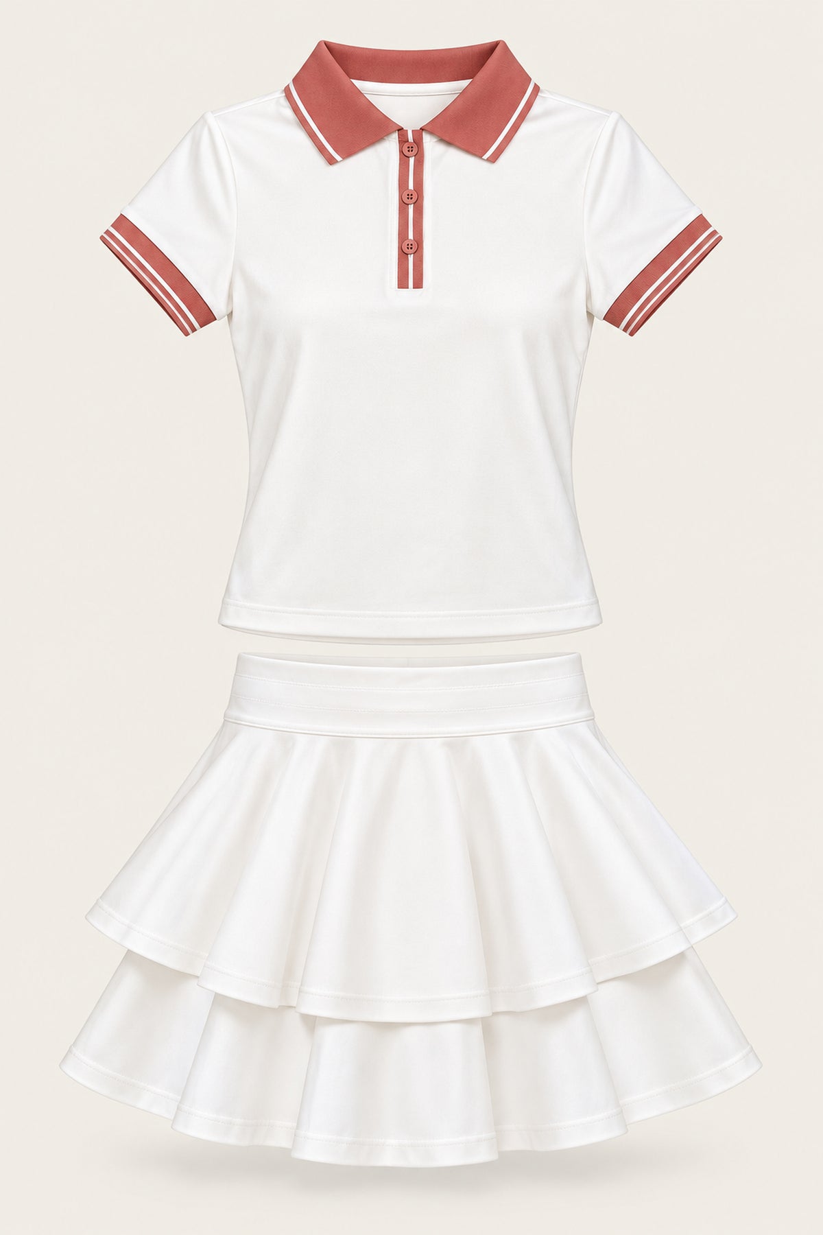 Ace & Grace Marina Polo Set in Court White and Antique Rose, flat view