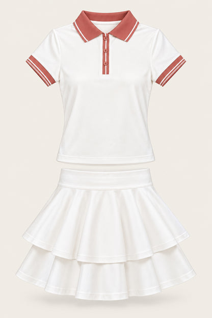 Ace & Grace Marina Polo Set in Court White and Antique Rose, flat view