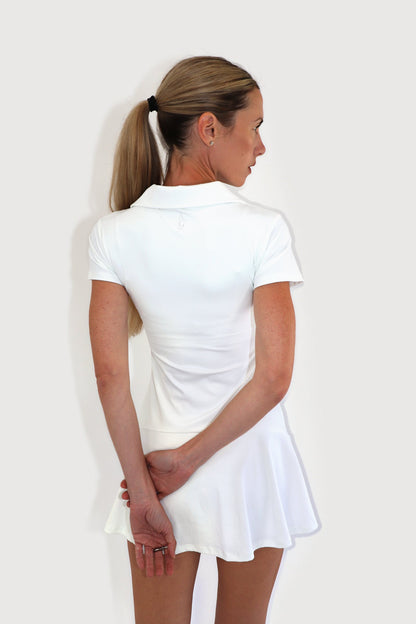 Cove Dress in White, back view