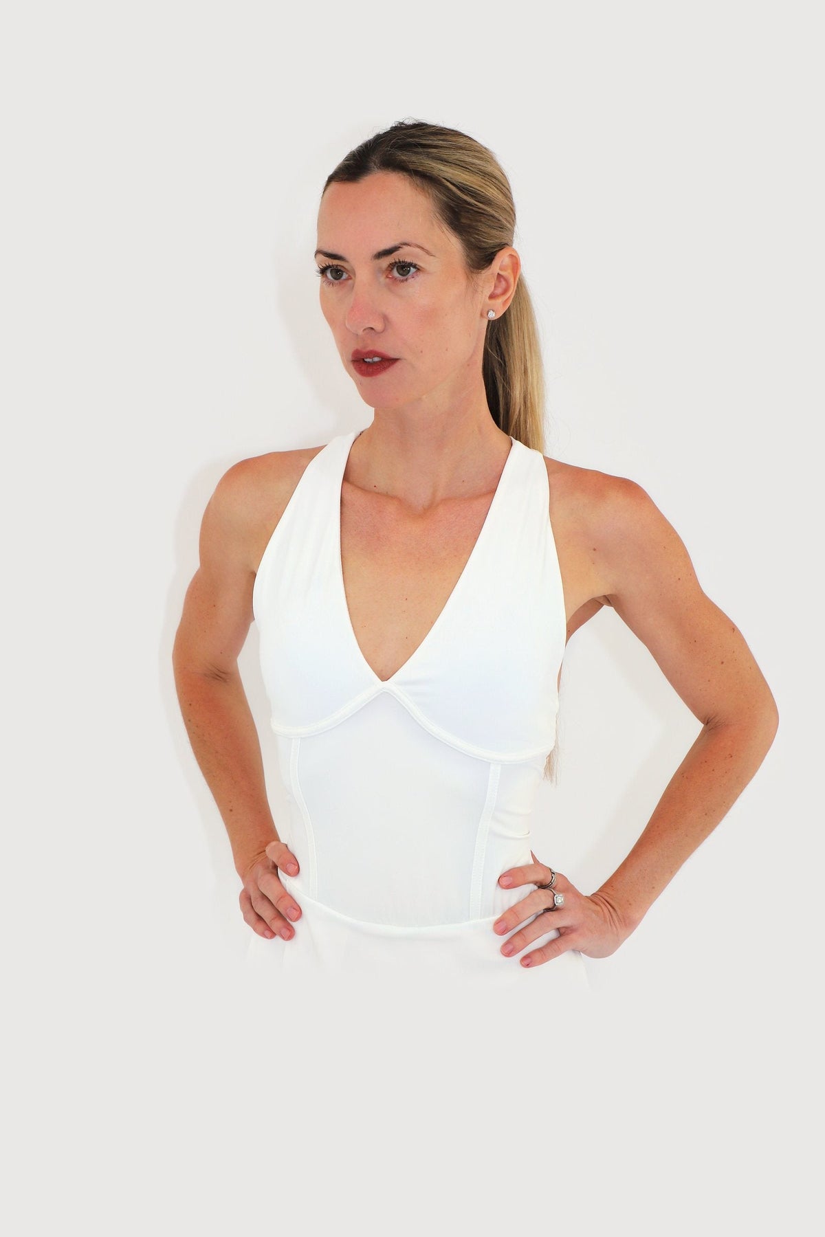 Dune Dress in White, three-quarter view