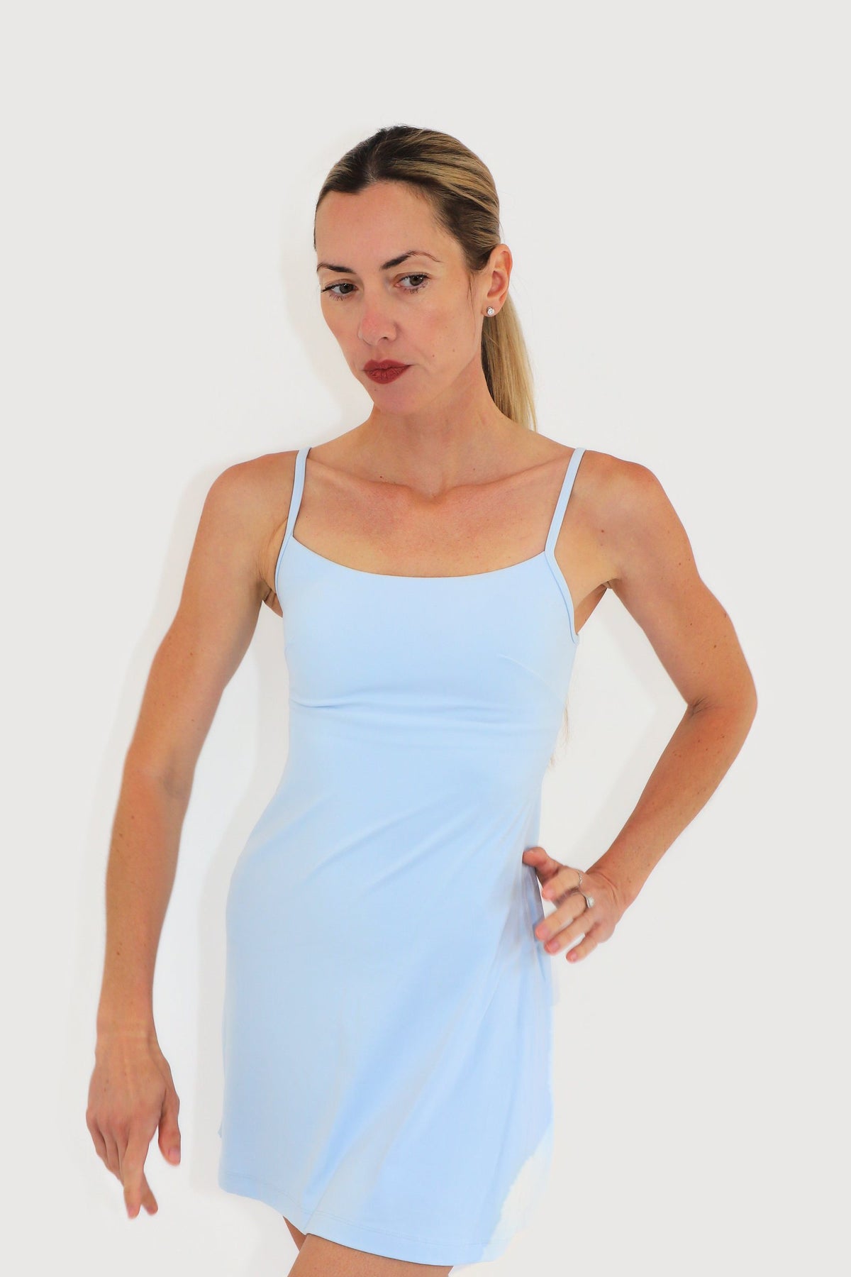 Marina Dress in Blue, three-quarter view
