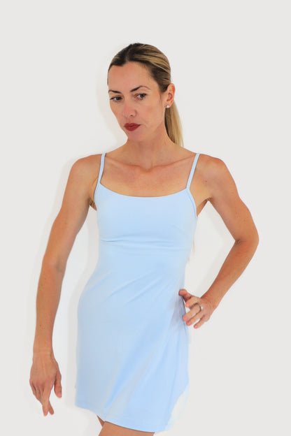 Marina Dress in Blue, three-quarter view