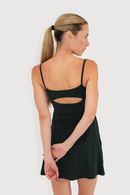 Marina Dress in Green, back view with cut-out