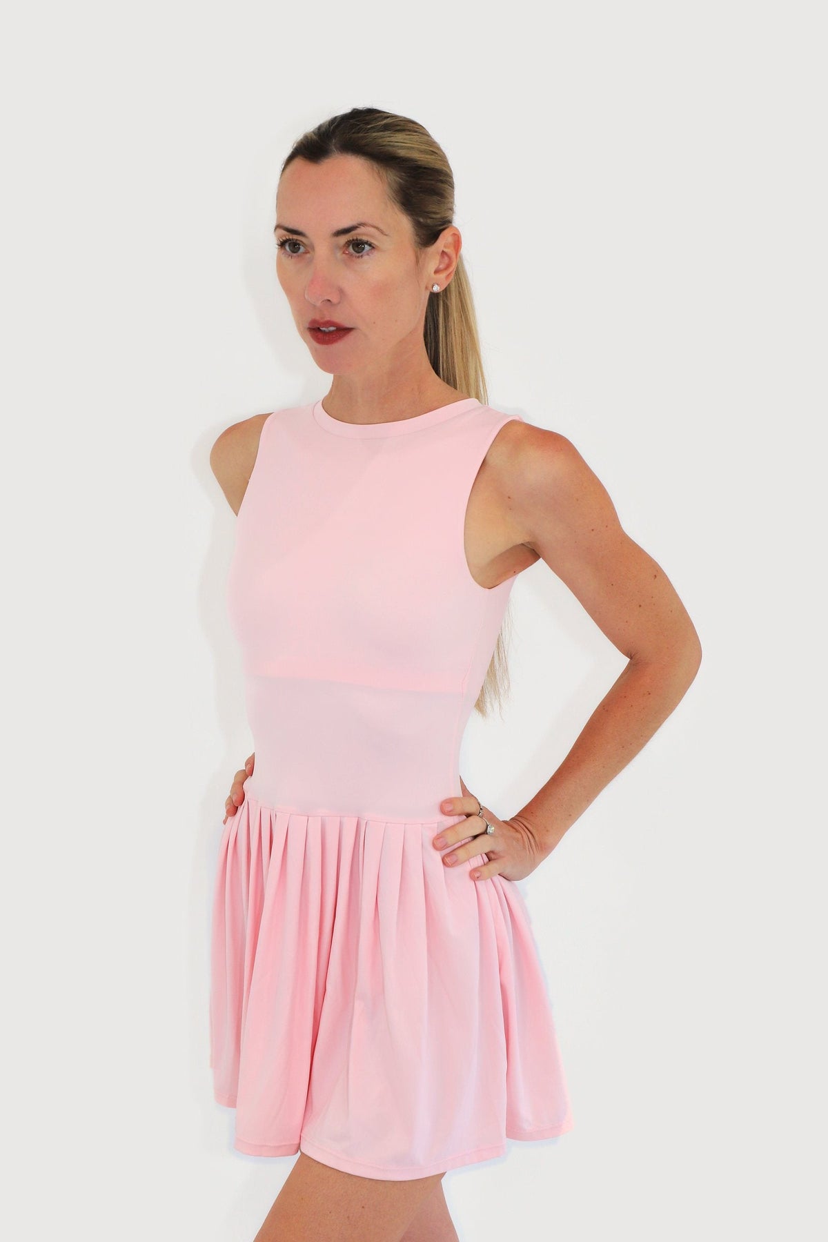 Mist Dress in Pink, three-quarter view