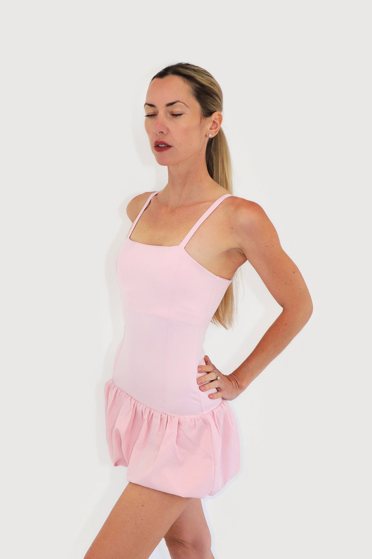 Shore Dress in Pink, three-quarter view
