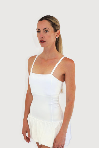 Shore Dress in White, three-quarter view